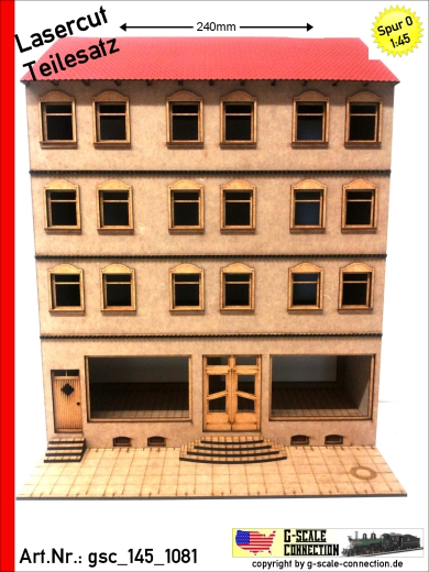 Halbreliefhaus Haus 240mm - Ladenhaus - Tür links - Lasercut Teilesatz
