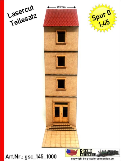 Halbreliefhaus Haus 80mm - Treppenhaus - Tür mitte - Lasercut Teilesatz