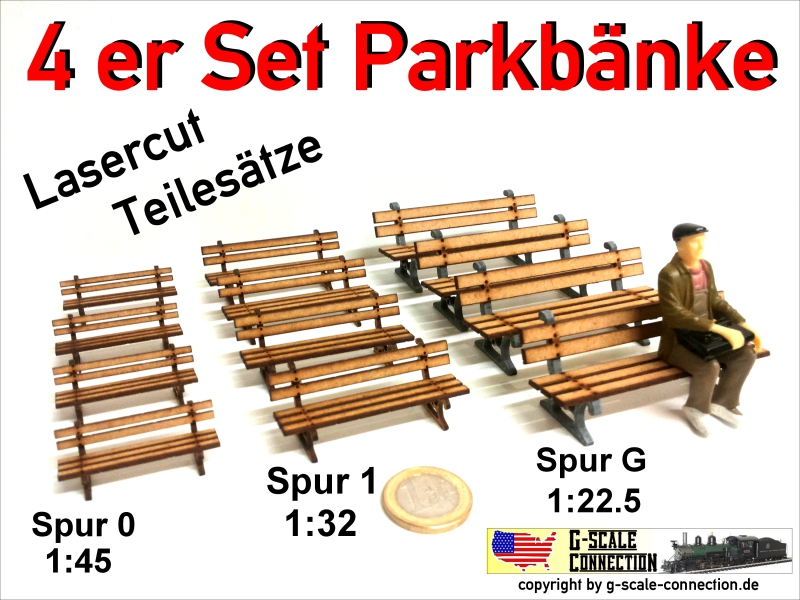 Spur 1 Lasercut 4 Stück Parkbank Bahnhofsbank aus Holz für z.B Kiss... Märklin 